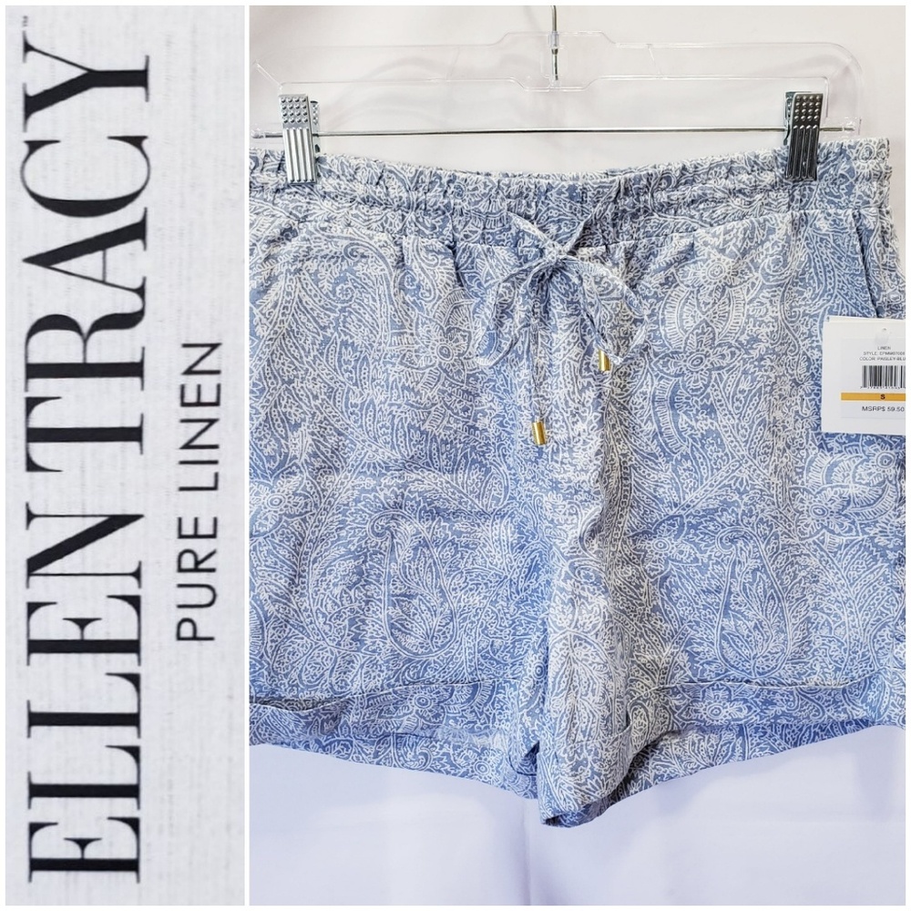 💙Ellen Tracy Pure Linen NWT! Shorts Paisley Print 🤍SMALL